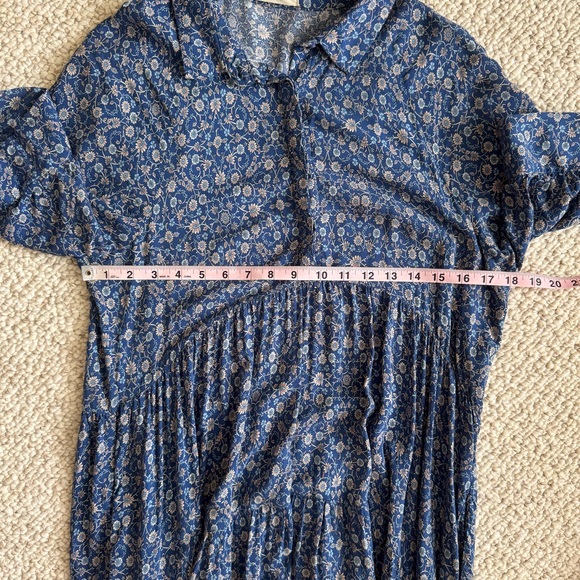 Natural Life Rebecca Blue Floral Tiered Midi Dress Blue Border Calico Print L - Picture 14 of 16